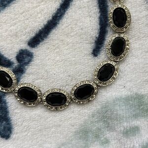 Monet Black Jeweled Silver Necklace Toggle Closure